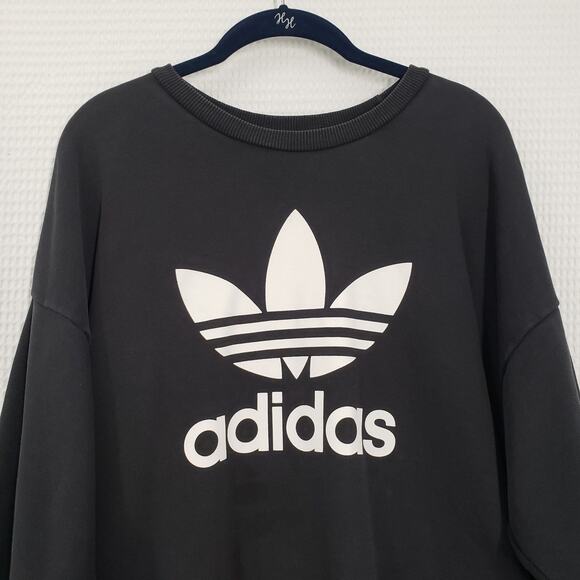 Adidas Sweatshirt Womens XL Black Crewneck Oversized Faded Pockets Casual Goth - Picture 10 of 16